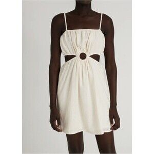 Faithfull The Brand Zuma Mini Dress Plain Shell Cut-Outs Straps Size 10/XL NWT